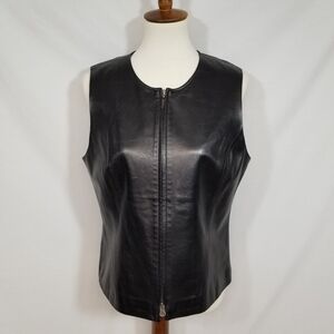 VTG 90's Talbots Genuine Leather Women's Sz 12 Stylish Vintage Black Zip-Up Vest
